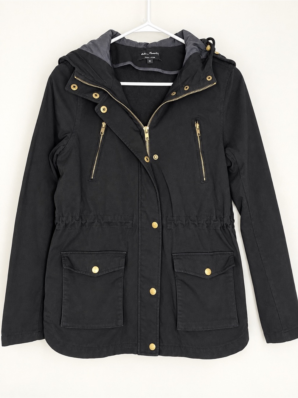 Black Hooded Utility Jacket with Gold Hardware by LC Lauren Conrad